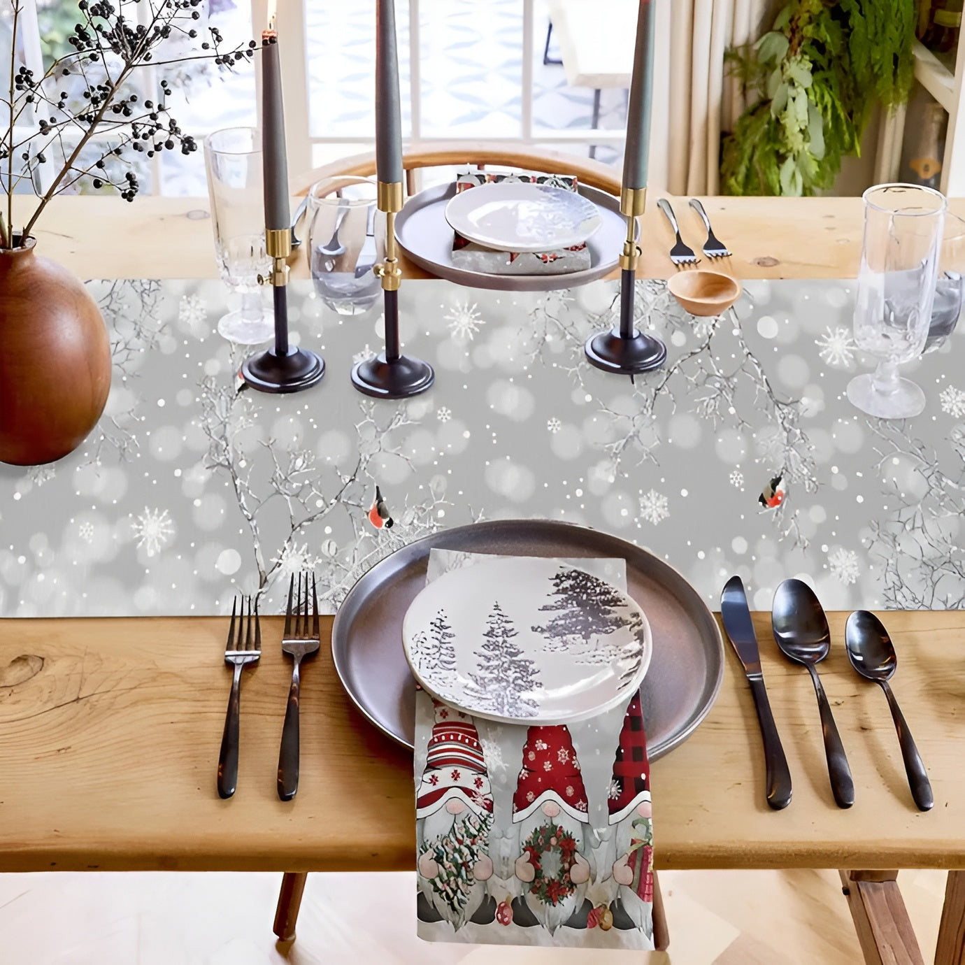 Julebordløber i Snefnugdesign – Elegant Feststemning