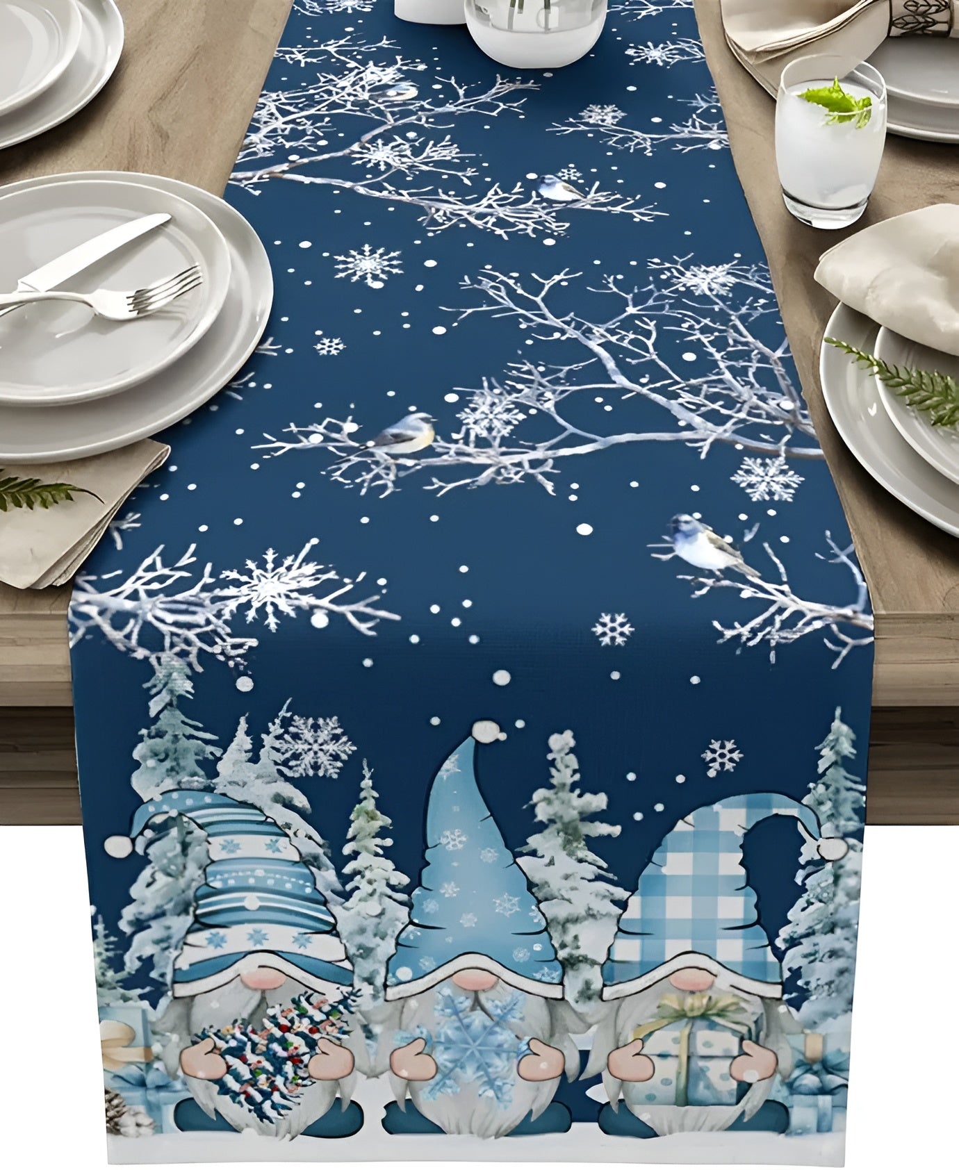 Julebordløber i Snefnugdesign – Elegant Feststemning