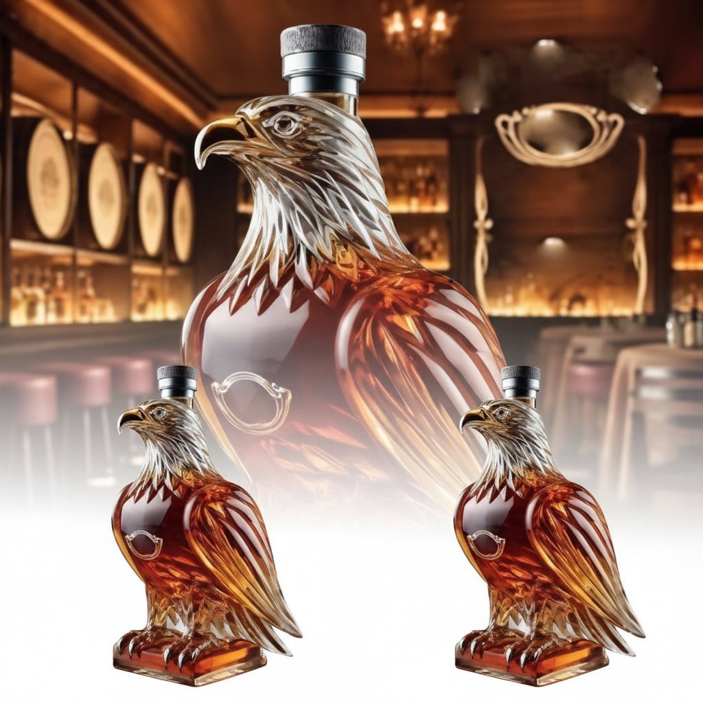 Unik whiskykaraff i glas med majestätisk örndesign