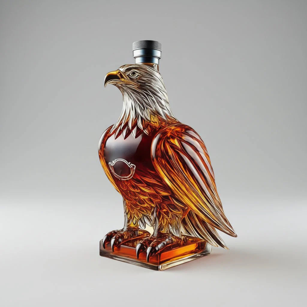 Unik whiskykaraff i glas med majestätisk örndesign