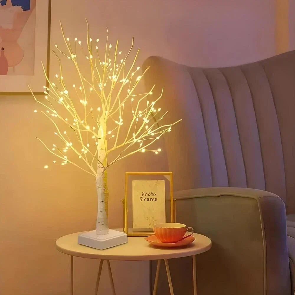 Dekorativt träljus med LED, Björkträ bordslampa