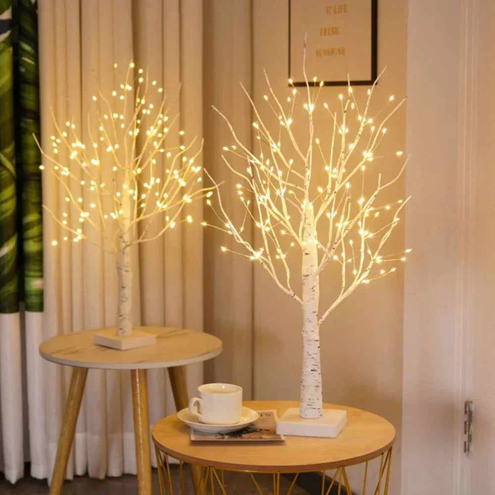 Dekorativt träljus med LED, Björkträ bordslampa