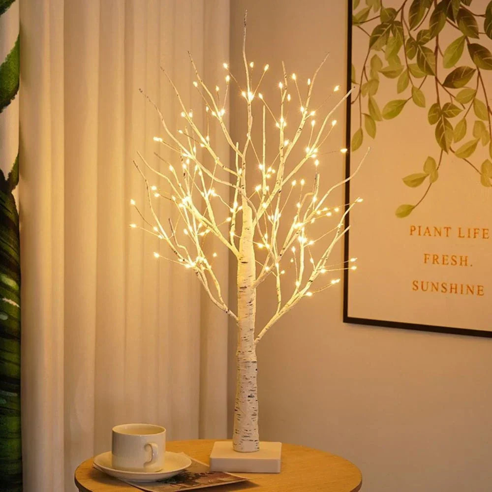 Dekorativt träljus med LED, Björkträ bordslampa