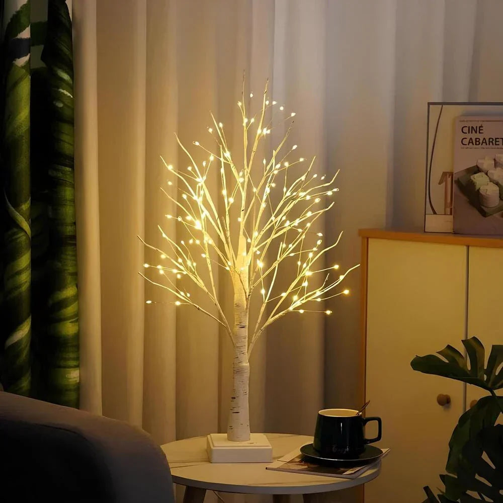 Dekorativt träljus med LED, Björkträ bordslampa