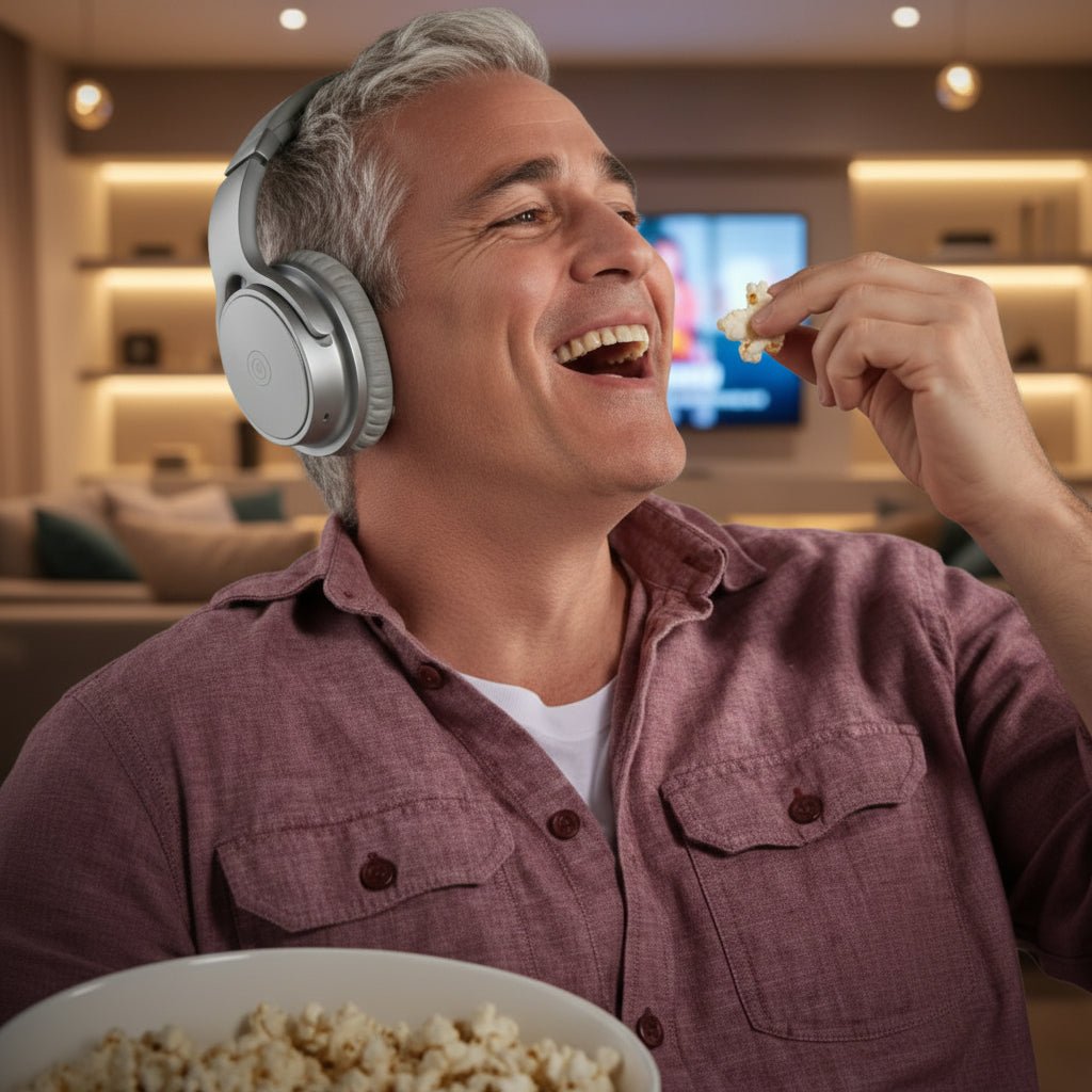 Trådlösa TV-hörlurar med UHF Stereo och 48 m räckvidd