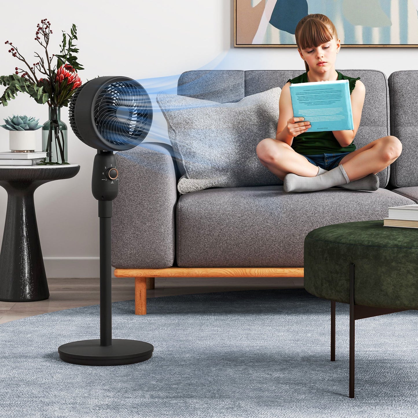 Effektiv Standventilator med Justerbar Hastighed og Sikkerhedsgitter