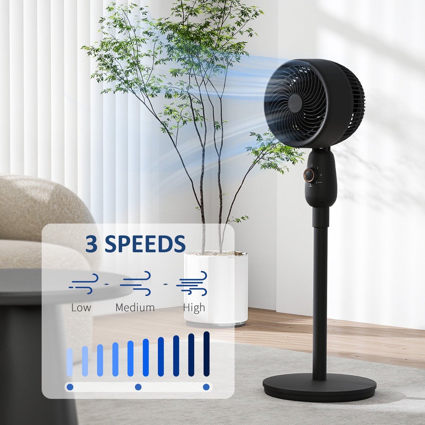 Effektiv Standventilator med Justerbar Hastighed og Sikkerhedsgitter