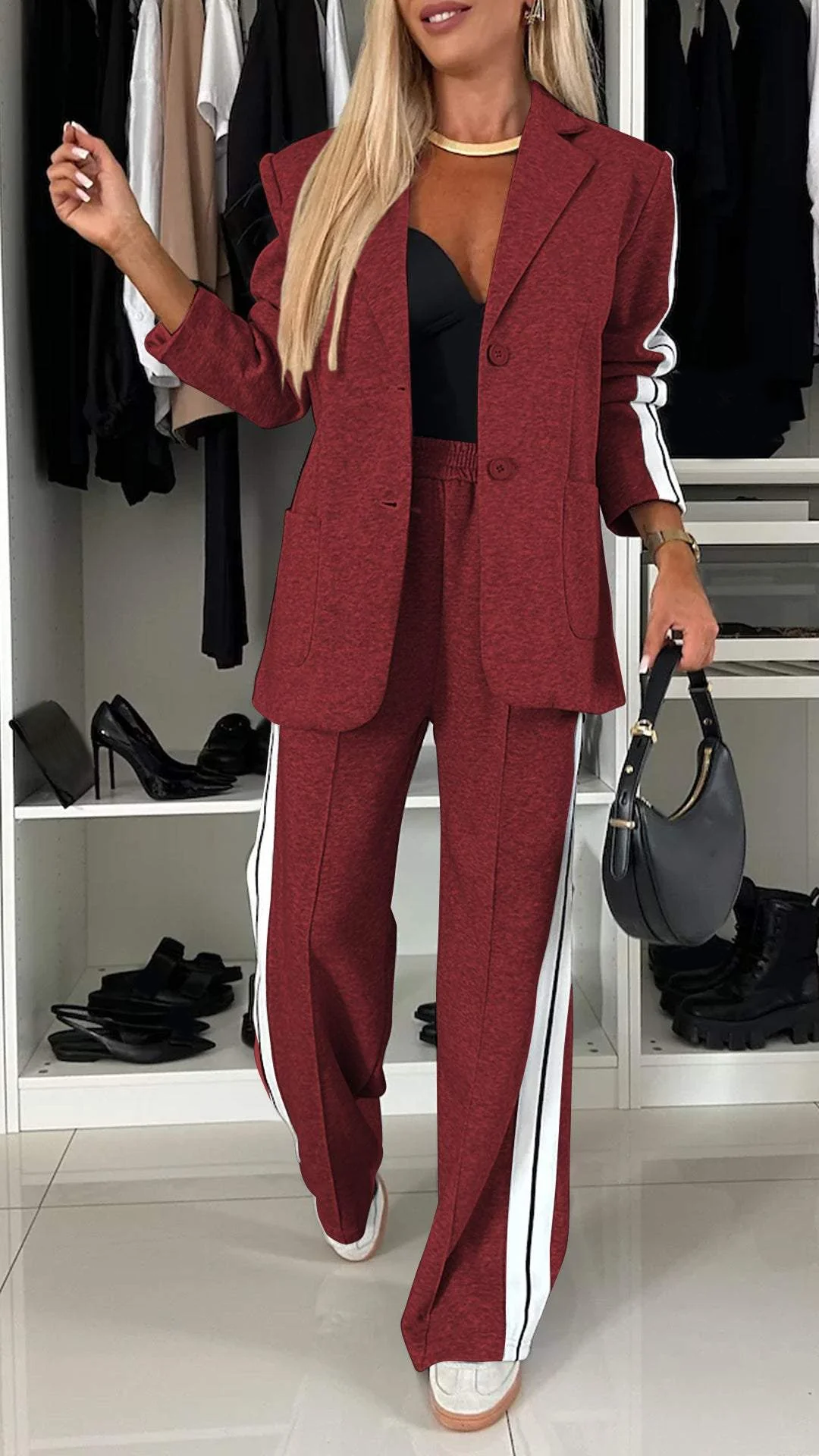Chic look med 2-delat set – kavaj och avslappnade byxor