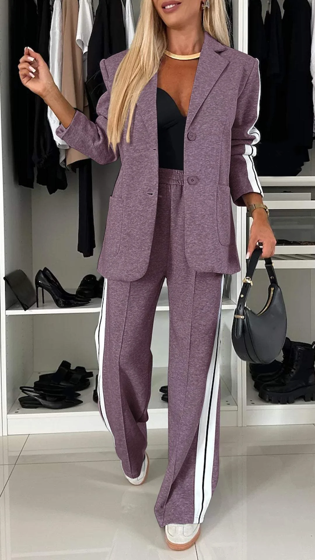 Chic look med 2-delat set – kavaj och avslappnade byxor