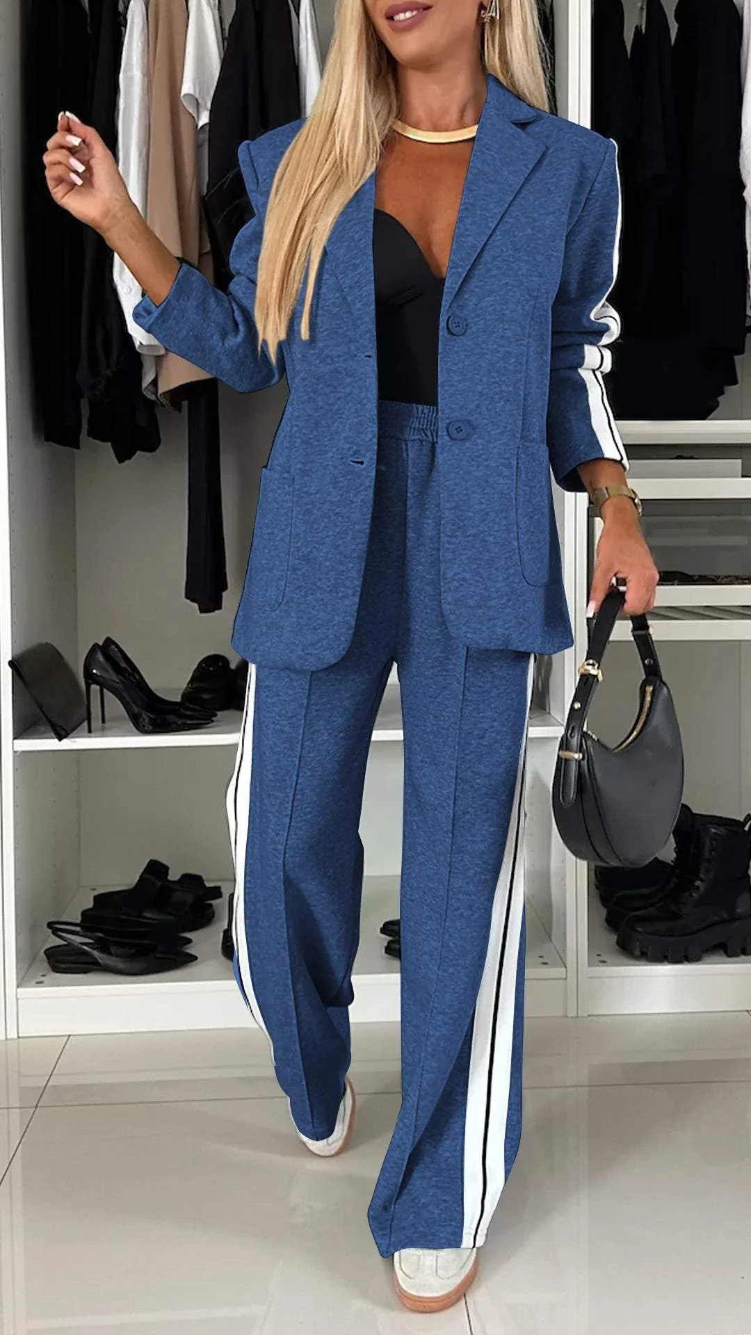 Chic look med 2-delat set – kavaj och avslappnade byxor