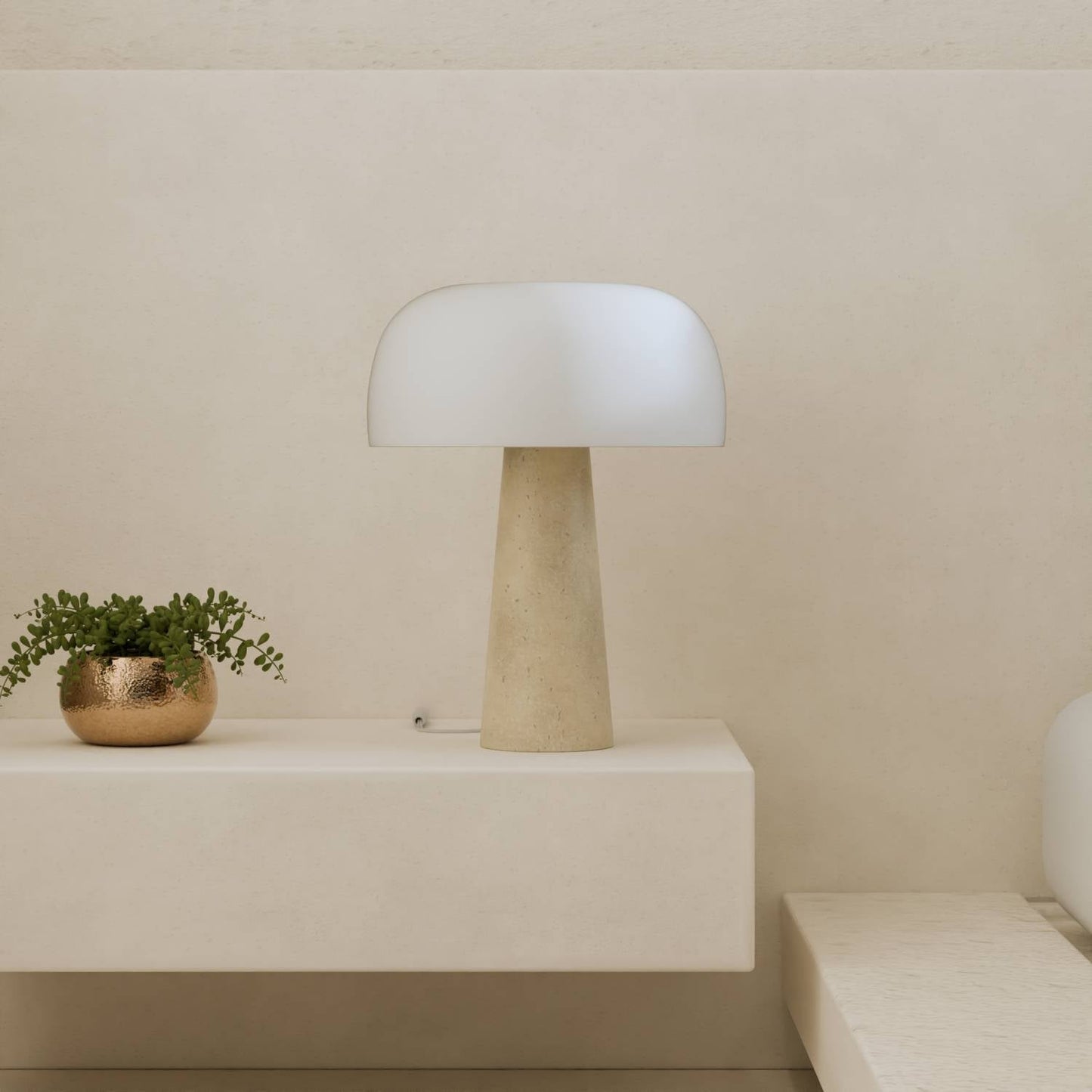 Elegant Natlampe i Travertin og Opalglas til Moderne Hjem