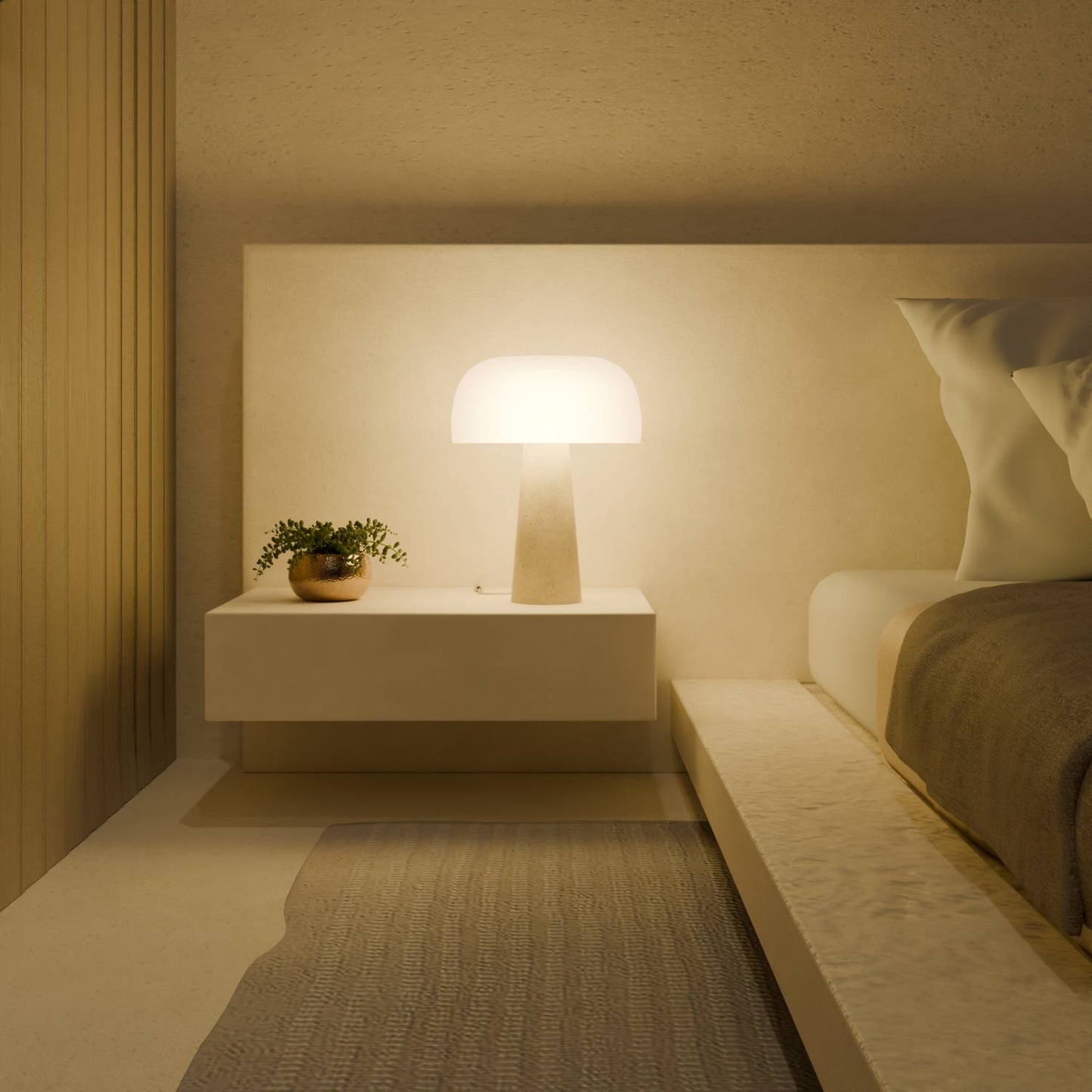 Elegant Natlampe i Travertin og Opalglas til Moderne Hjem