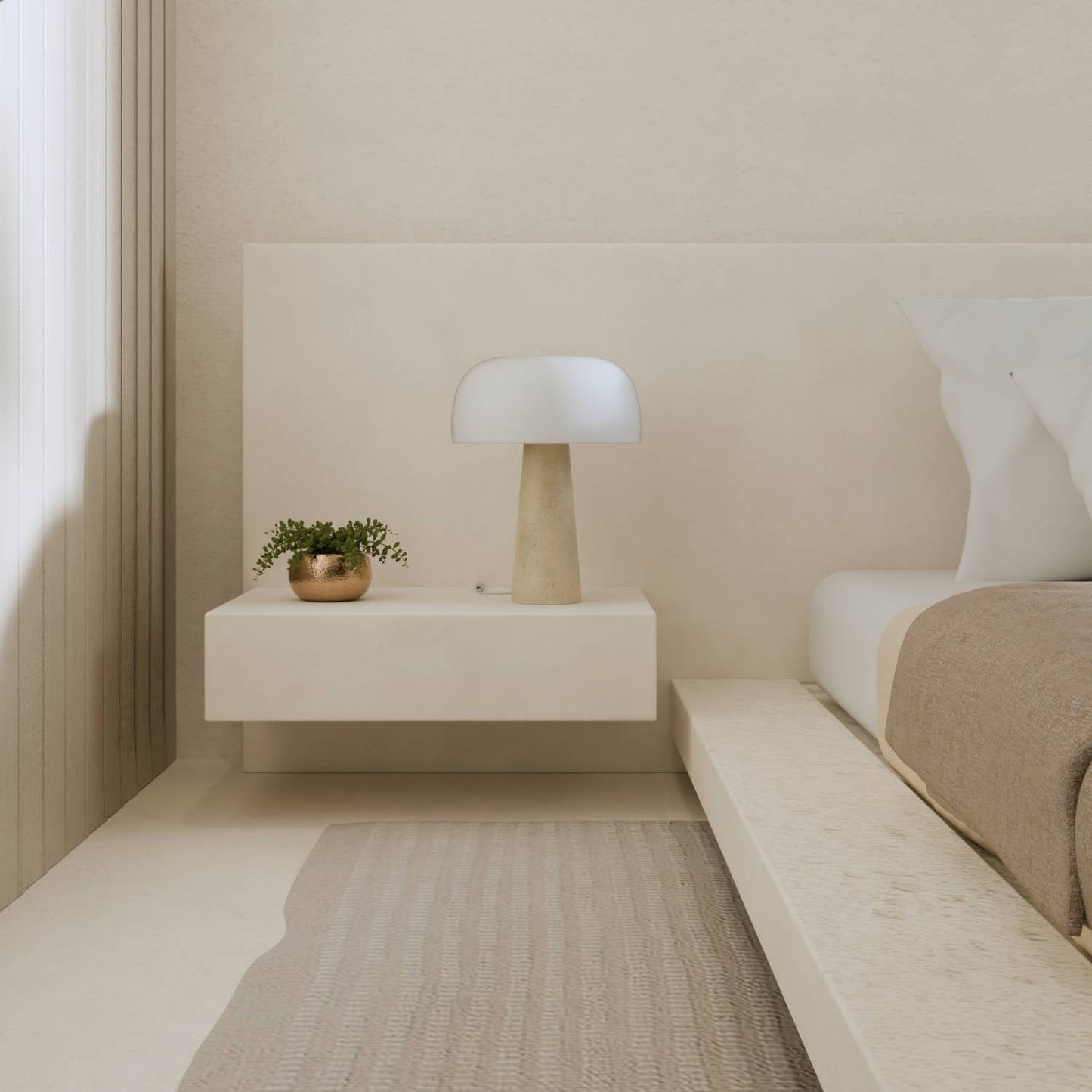 Elegant Natlampe i Travertin og Opalglas til Moderne Hjem