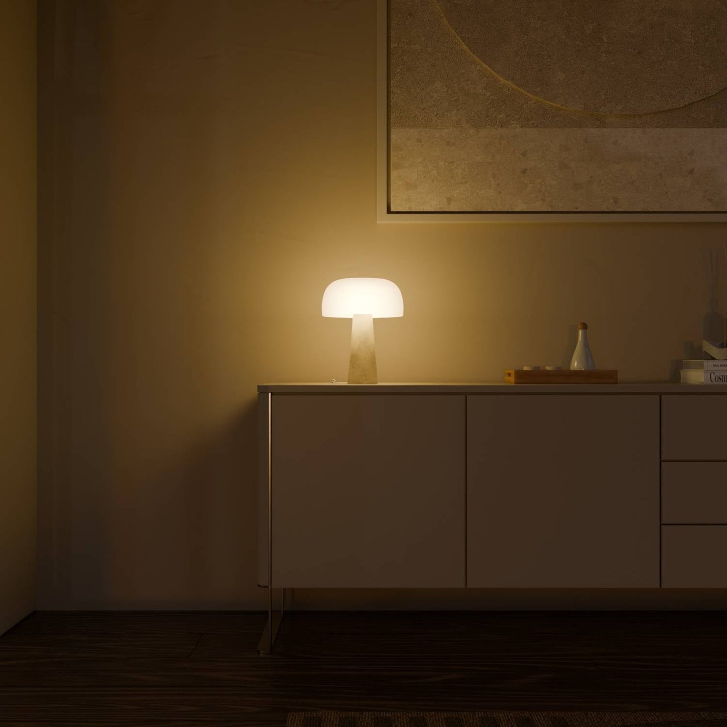 Elegant Natlampe i Travertin og Opalglas til Moderne Hjem