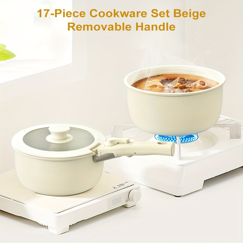 17-delat set med keramiska kokkärl med avtagbara handtag