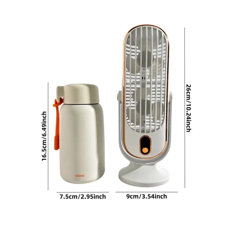 Bærbar klimaanlæg med dobbelt motor, 5 hastigheder, 720° rotation og USB-opladning