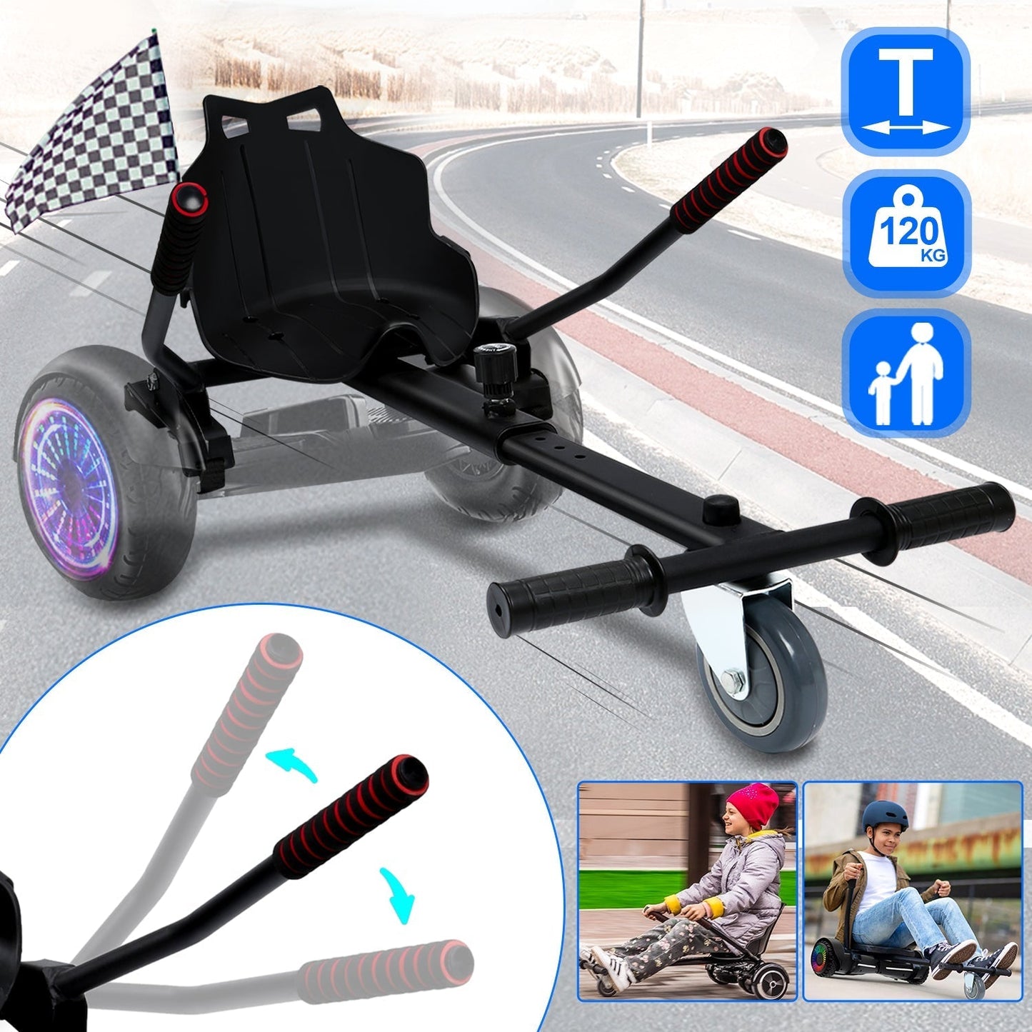 Komfortabel og Justerbar Sæde til Hoverboard – HoverKart