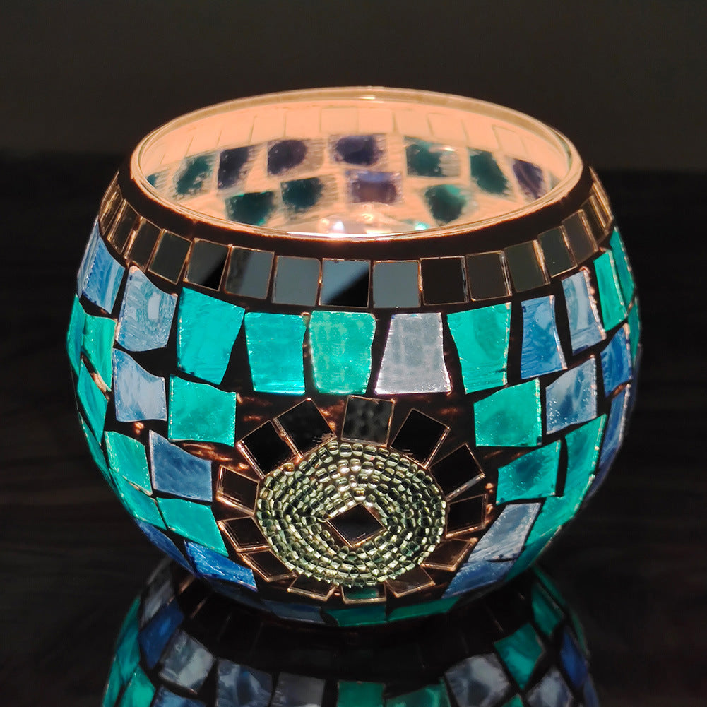 Europæisk Retro Glas Mosaik Lysestage