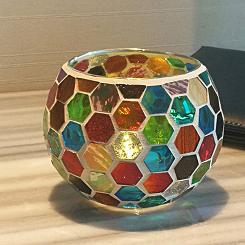 Europæisk Retro Glas Mosaik Lysestage