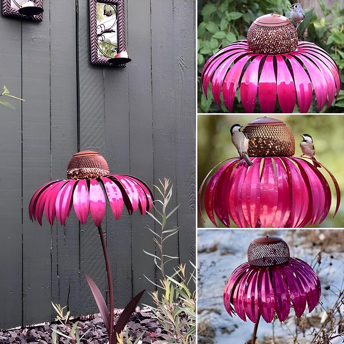 Dekorativ fågelmatare i metall med blomdesign