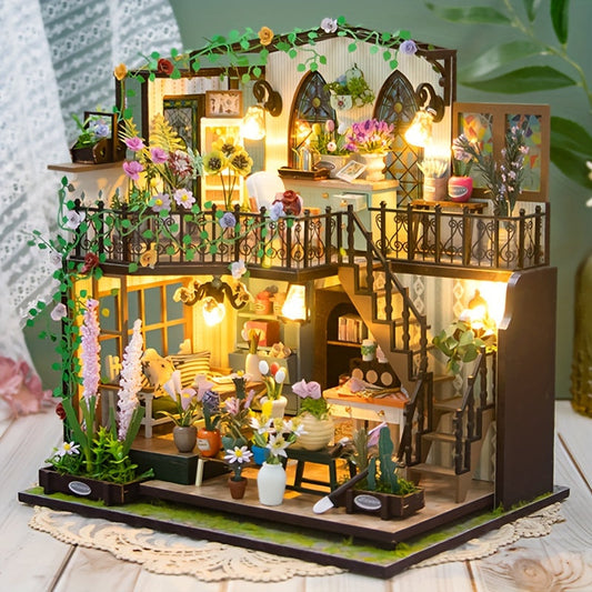 Miniature drivhus DIY med belysning – 3D puslespil til kreativ dekoration