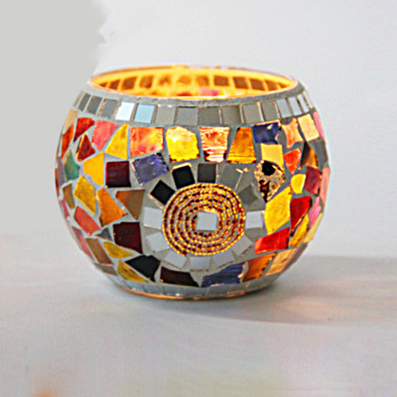 Europæisk Retro Glas Mosaik Lysestage