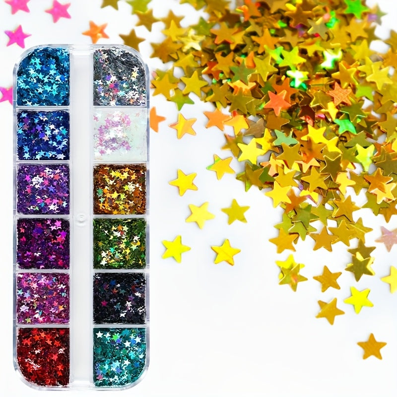 Mångfärgat stjärnglitter – 12 färger för kreativa projekt
