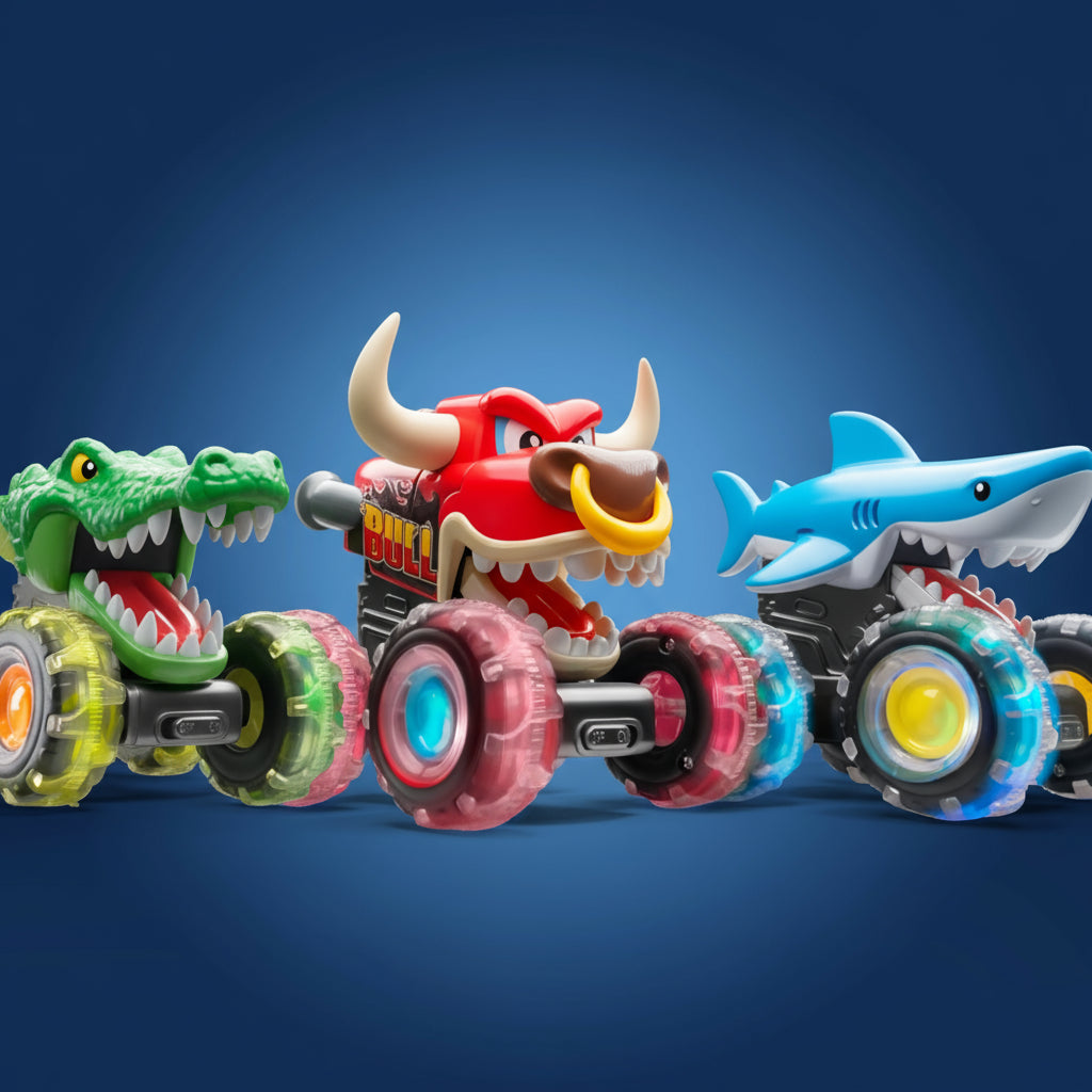 Monster Truck Legetøjssæt med LED Hjul og Tryk-Gå Funktion
