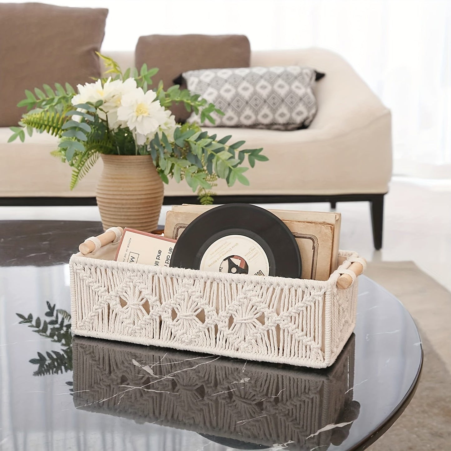 Håndlavet Opbevaringssætte med Macramé – Chic Boho til Elegant Organisering