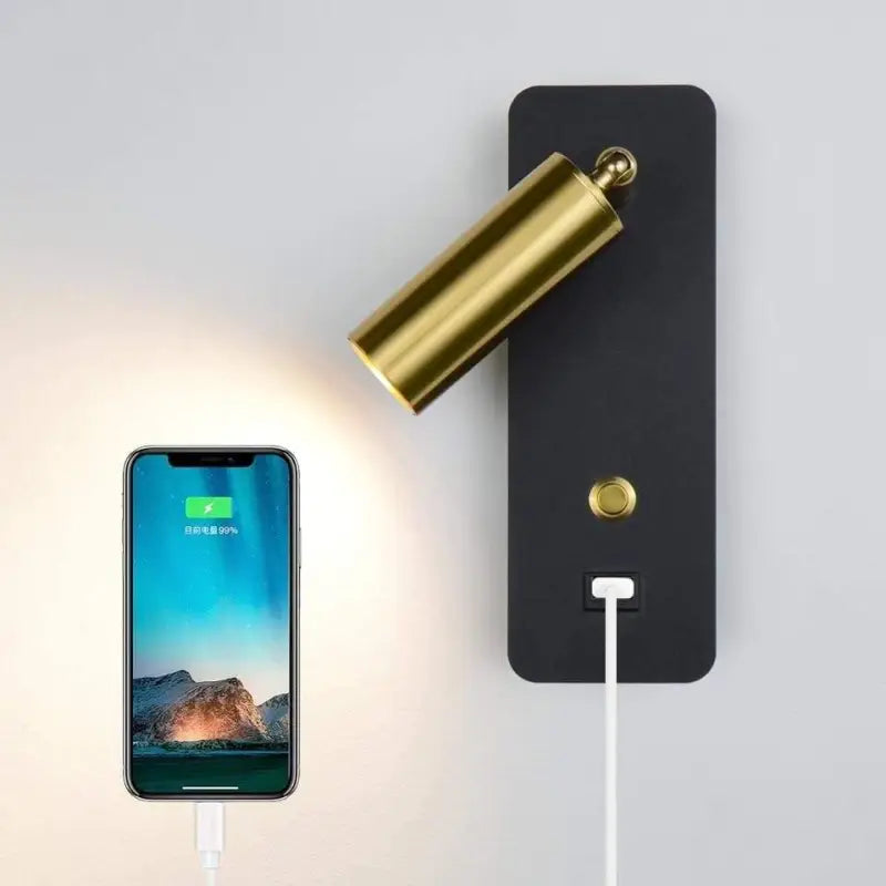 Væglampe med USB-opladning og justerbart læselys