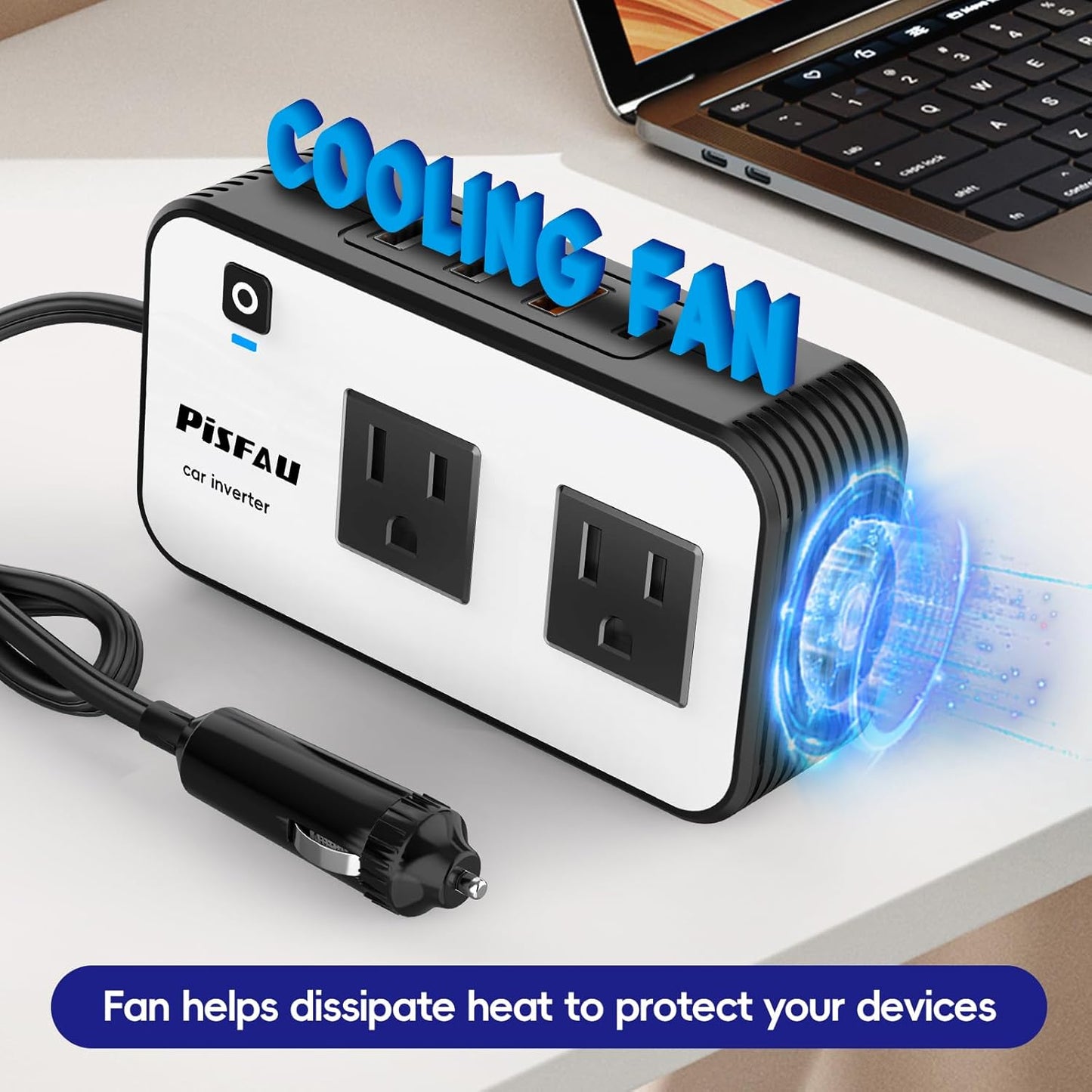 Bil Inverter 200W – DC 12V til 220V AC med USB-C og Hurtigopladning
