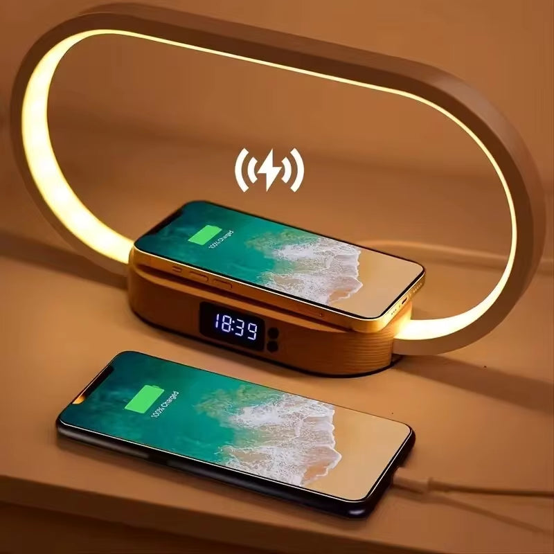 Trådlös Laddstation med Klocka och Dimbar Nattlampa – 10W Snabbladdning