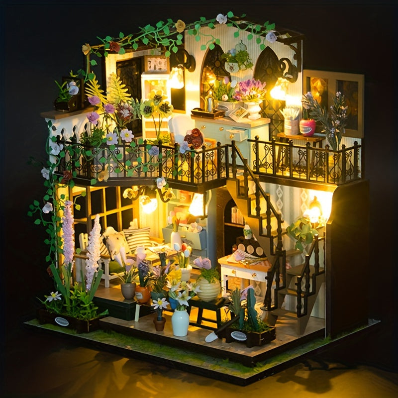 Miniature drivhus DIY med belysning – 3D puslespil til kreativ dekoration