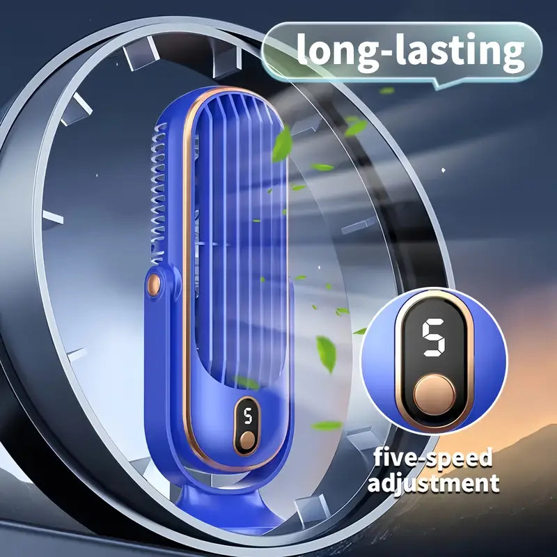 Bærbar klimaanlæg med dobbelt motor, 5 hastigheder, 720° rotation og USB-opladning