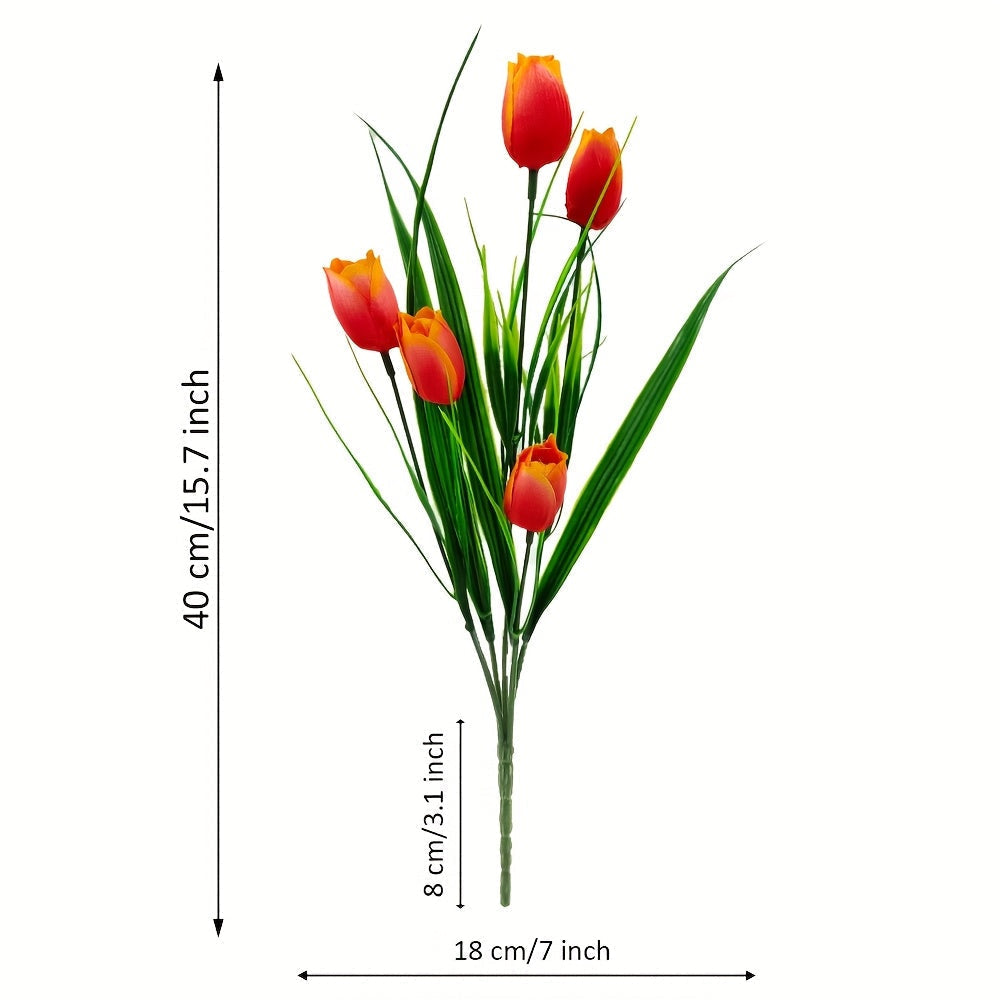 Sæt med 6 Holdbare Tulipanbuketter – UV-Beskyttede til Indendørs og Udendørs Dekoration