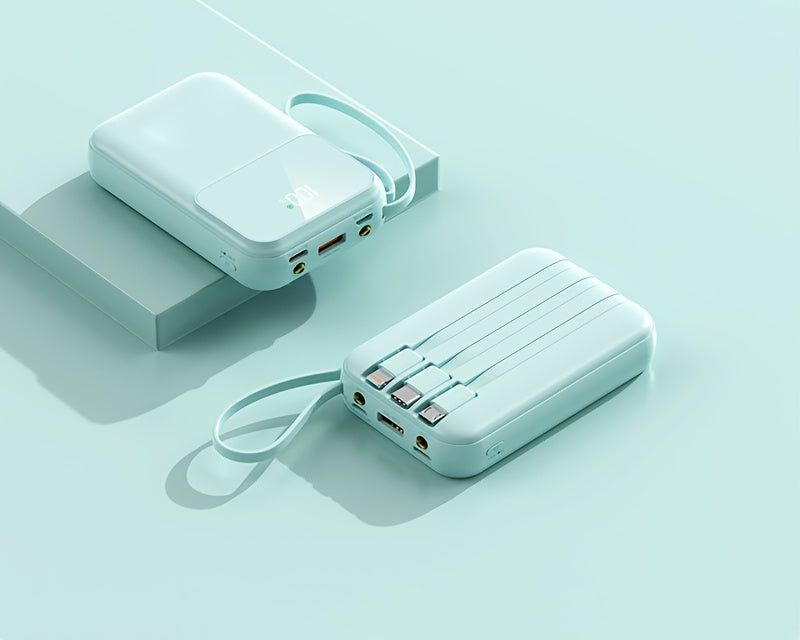 Bärbar Powerbank 10000mAh - Snabbladdning med Integrerade Kablar