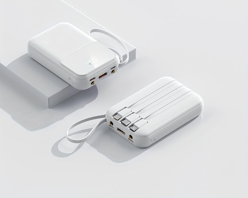 Bärbar Powerbank 10000mAh - Snabbladdning med Integrerade Kablar