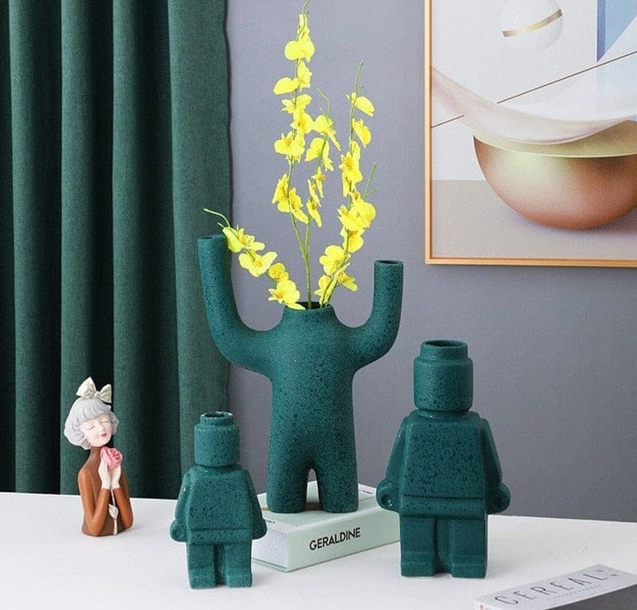 Farverige Robotplanter i Keramik - PixelPotter