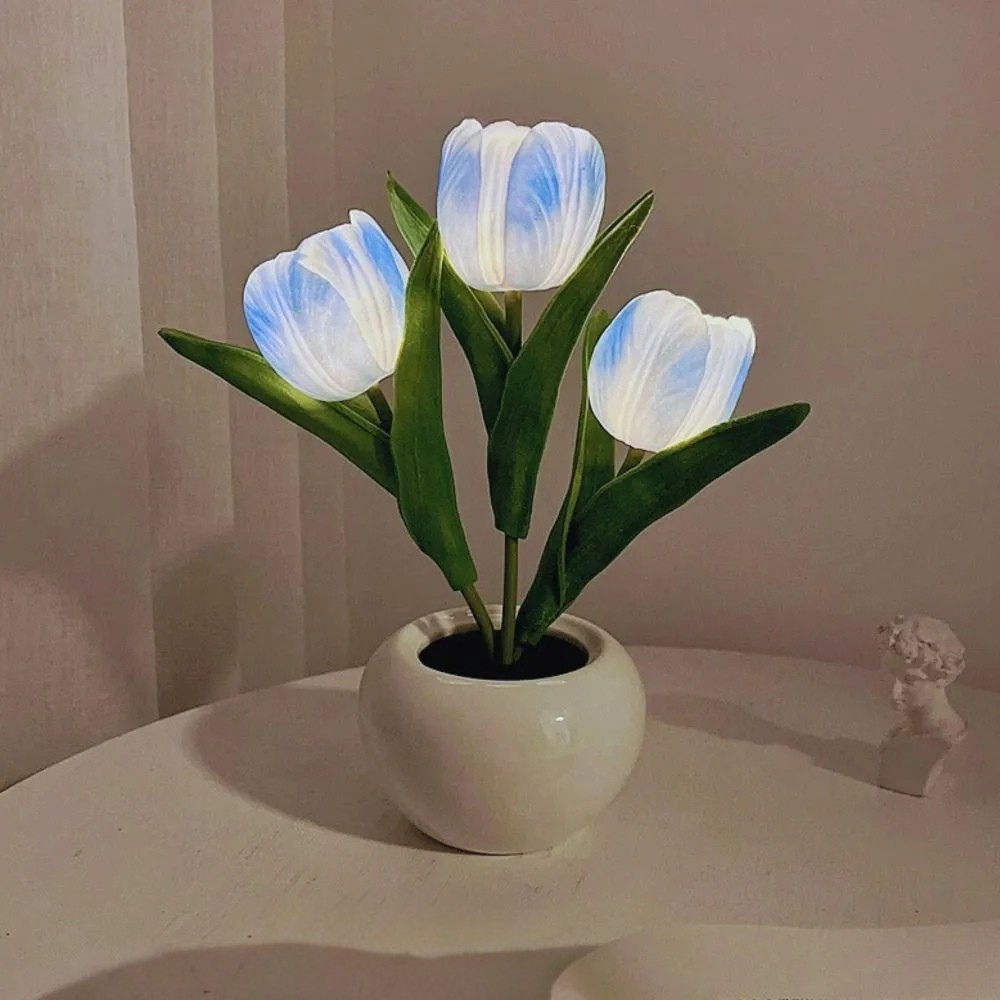 Dekorativ LED Tulipanlampe i Keramikpotte – Naturlig Hygge