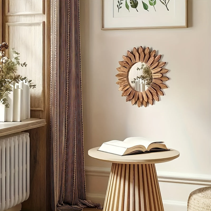 Rund Väggspegel med Bohemisk Träram - Naturlig Elegans