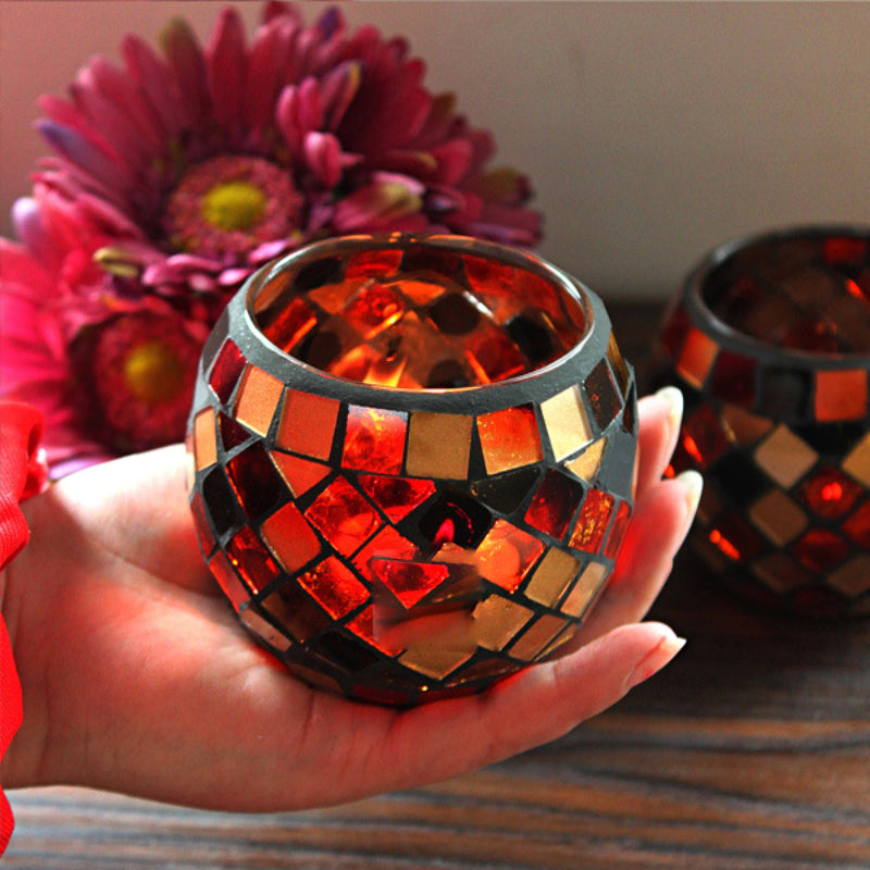 Europæisk Retro Glas Mosaik Lysestage
