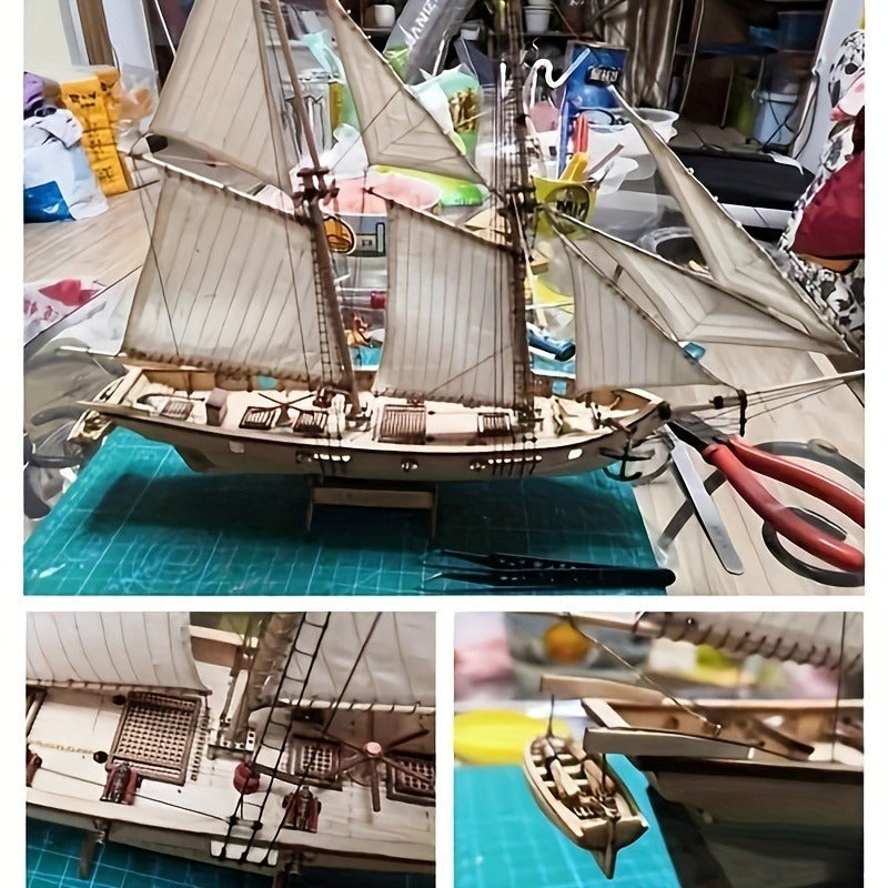 Klassisk träsegelbåt – Detaljerat 3D-pussel för båtentusiaster