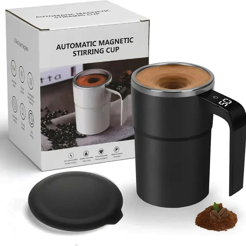 Selvrørende kop med temperaturvisning og magnetisk rørfunktion i rustfrit stål til kaffe, shakes og drikkevarer