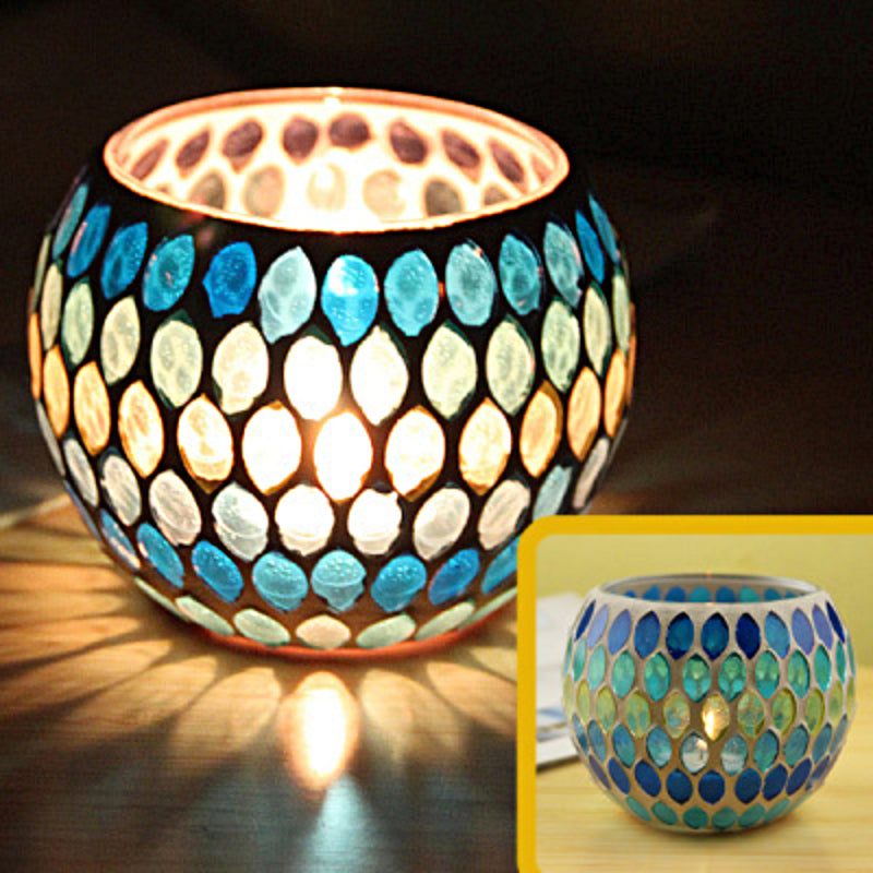 Europæisk Retro Glas Mosaik Lysestage