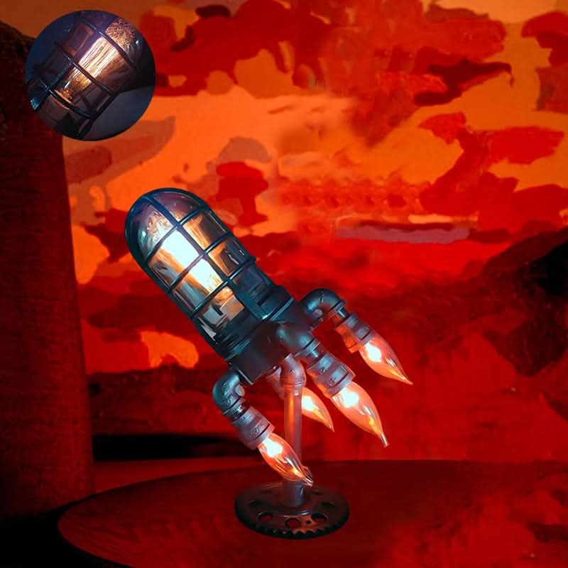 Steampunk-Rakete Tischlampe mit Flammenlicht-Effekt