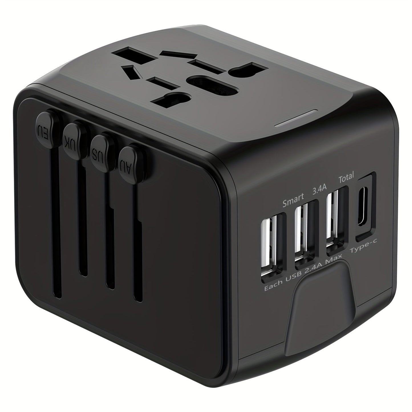 Rejseadapter med 4 USB & Type-C: Hurtig Opladning Globalt