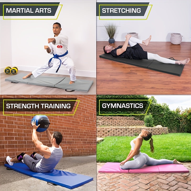 Sammenklappelig yoga måtte med tykk polstring og skridsikker overflade