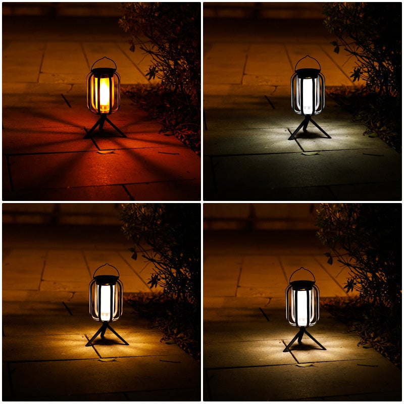 Solcelle- og USB-opladelig LED-lanterne med flammeeffekt