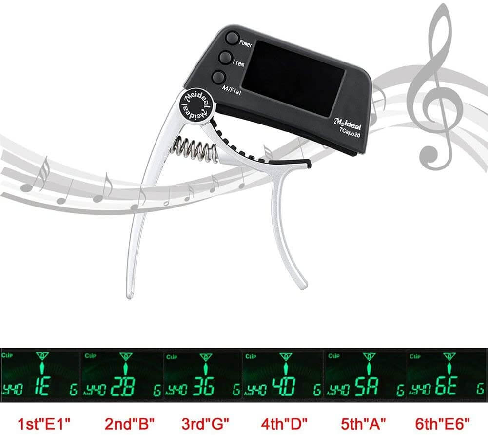 Professionelt 2-i-1 Capo og Tuner til Guitare