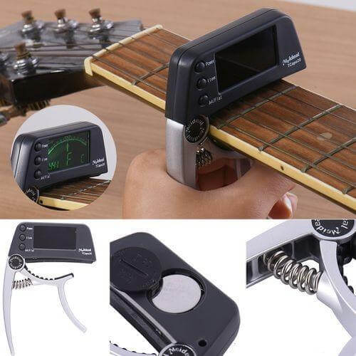 Professionelt 2-i-1 Capo og Tuner til Guitare